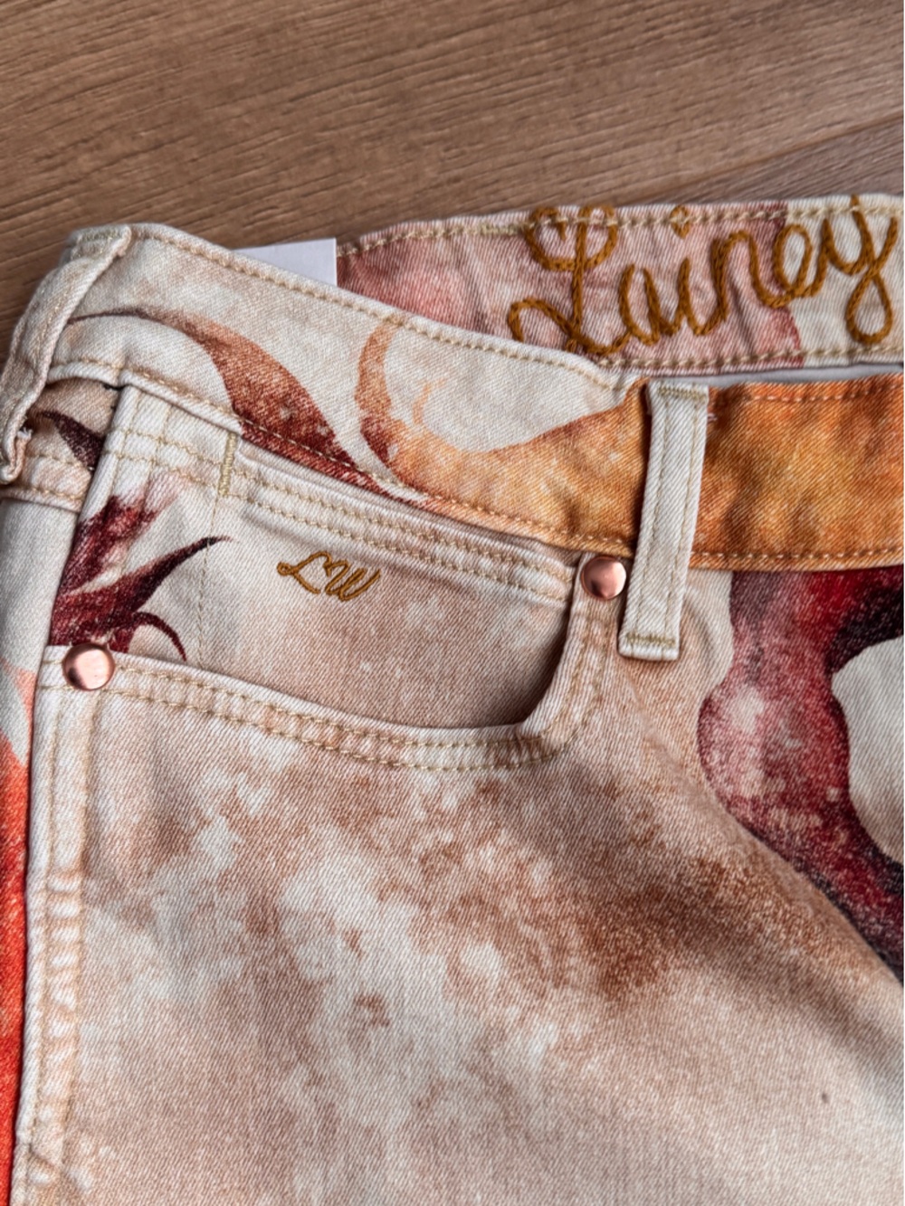 Wrangler Beige and Brown Printed Wide Leg Jeans - Picture 2 of 6